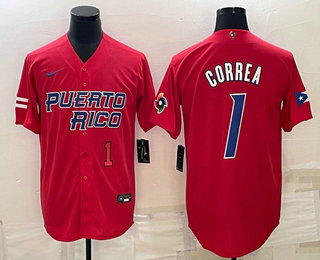 Men's Puerto Rico Baseball #1 Carlos Correa Number 2023 Red World Baseball Classic Stitched Jersey,We sell and wholesale Men's Puerto Rico Baseball #1 Carlos Correa Number 2023 Red World Baseball Classic Stitched Jersey on line form chian!